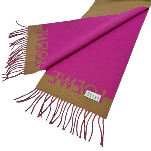 Authentic LOEWE Logo Muffler Scarf Brown Cashmere - Picture 2 of 15